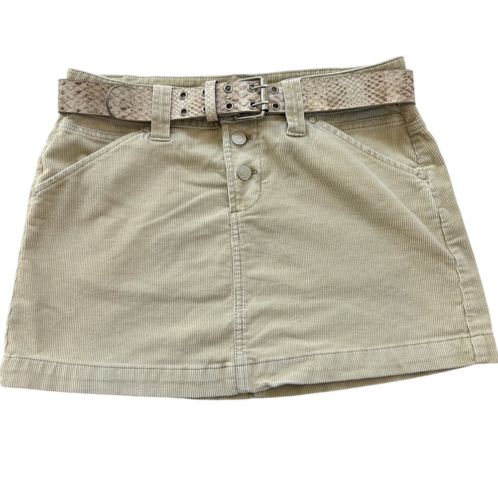 Vtg Y2K No Boundaries Corduroy Mini Skirt Sz 7 Juniors Low Rise Belt Button Fly